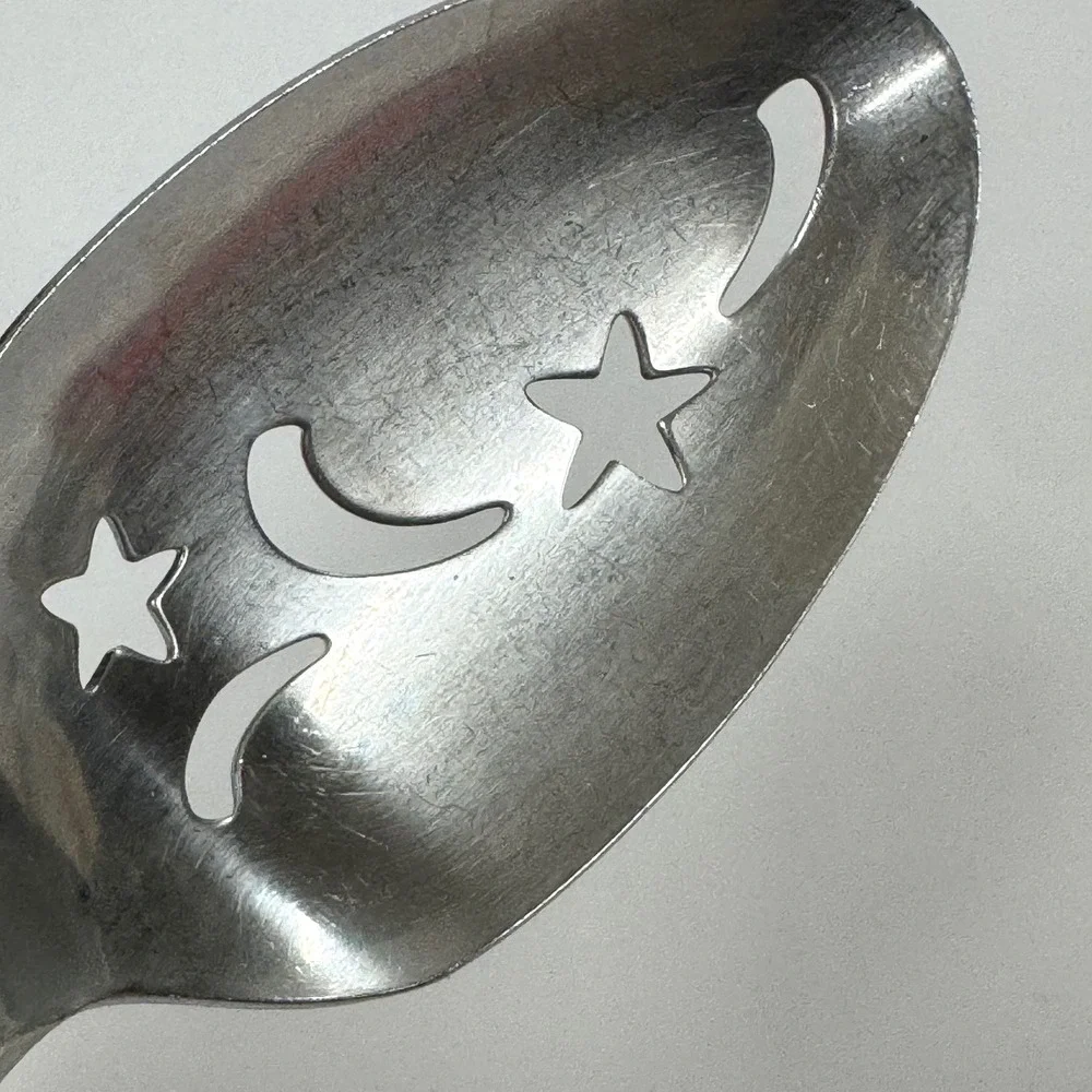 Oneida Twin Star Stainless Pierced Serving Spoon Star Moon Cutouts MCM Celestial